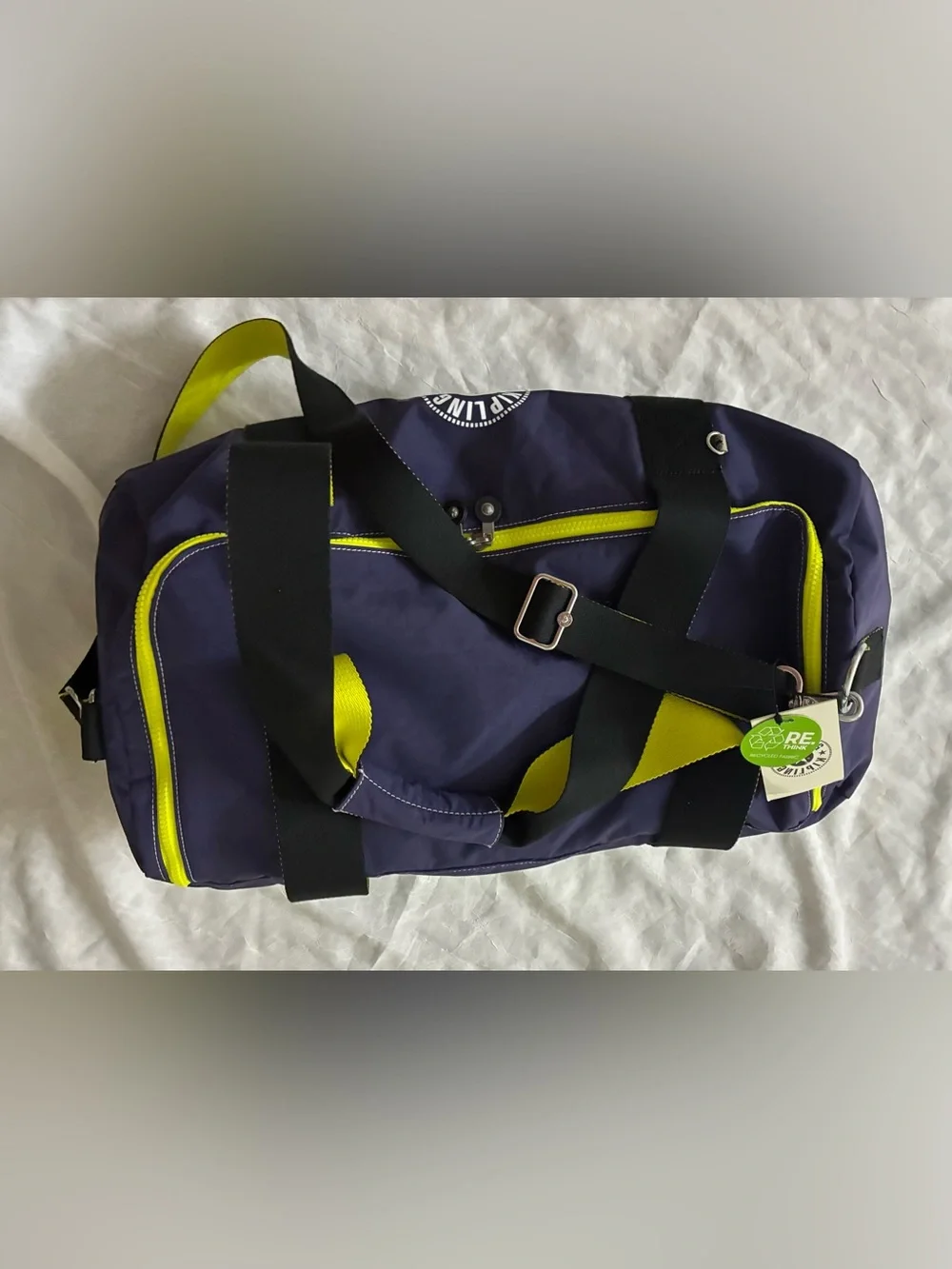 Kipling Navy Duffel with Neon Yellow Accents